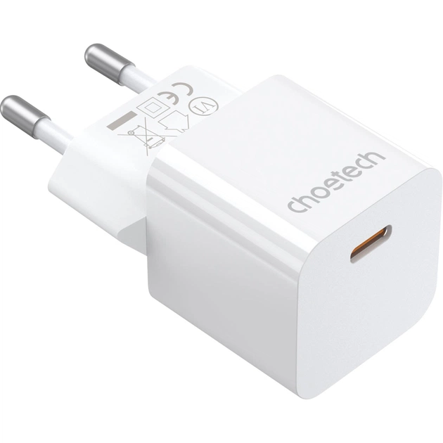 Зарядний пристрій Choetech GaN USB-C 20W QC3.0/PD/PPS (PD5010-EU-WH) - зображення 1