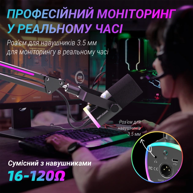 Мікрофон Fifine AM8PROT USB/XLR Black (AM8PROT) - зображення 7