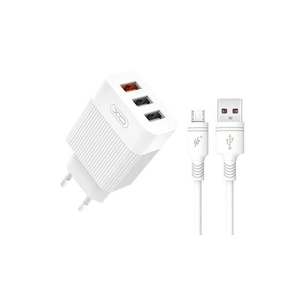 Зарядний пристрій XO USB L72 (3A, QC3.0, 3 Usb) + cable Micro USB White (XO-L72-BK) зображення 1