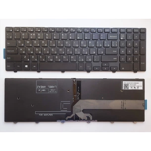 Клавіатура ноутбука Dell Inspiron 15-3000/15-5000 чорна з чорною рамкою та підсвіткою (A43960) зображення 1