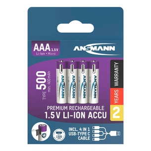 Акумулятори Ansmann AAA/HR03 Li-Ion 500 mAh BL 4 шт изображение 1