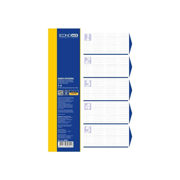 Роздільник сторінок Economix А4 пластик, 5 розділів, кольоровий (E30801) - picture 1