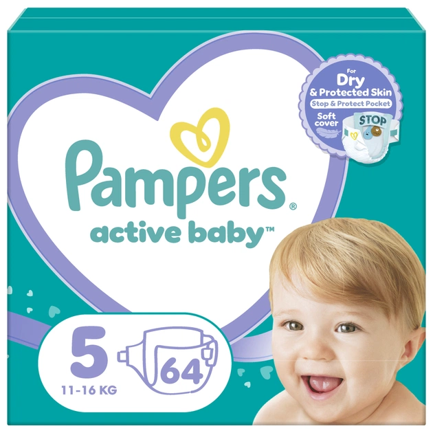 Підгузки Pampers Active Baby Junior Размер 5 (11-16 кг) 64 шт (8001090949974) - зображення 1