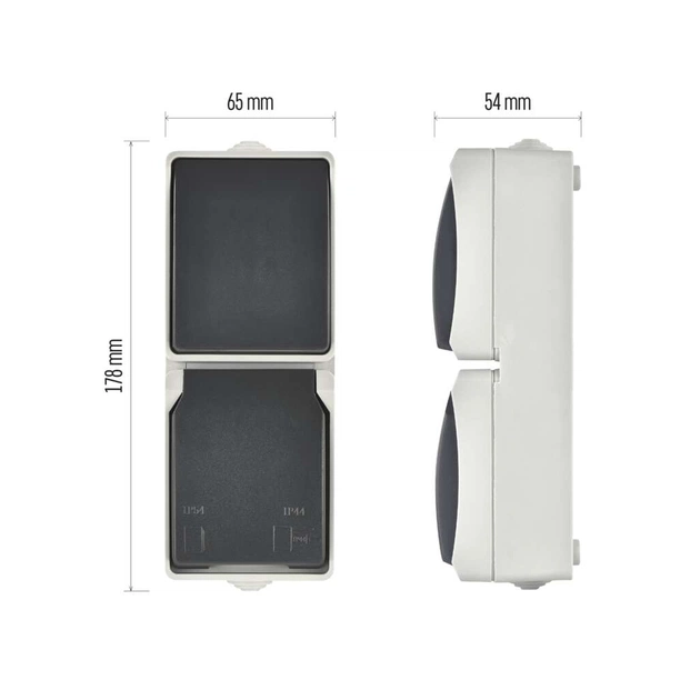 Розетка EMOS + вимикач прохідний вертикальний зовнішній сірий IP44 (A1396.4) - зображення 8