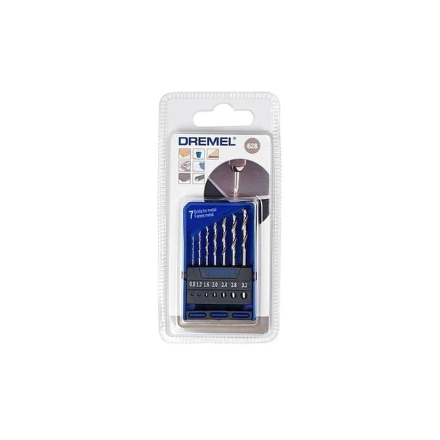 Набір свердл Dremel по металу 628, 7шт., 0.8,1.2,1.6,2.0,2.4,2.8,3.0 мм, HSS (2.615.062.832) - зображення 1