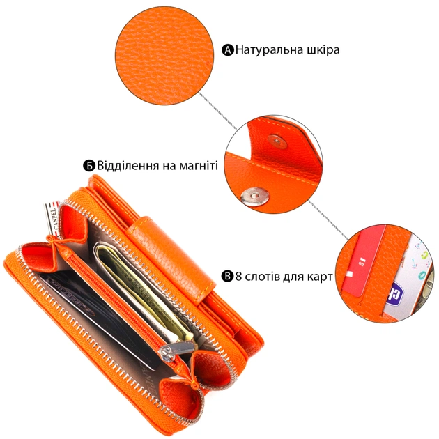 Портмоне Canpellini З натуральної шкіри флотар Помаранчеве (21602) - зображення 5