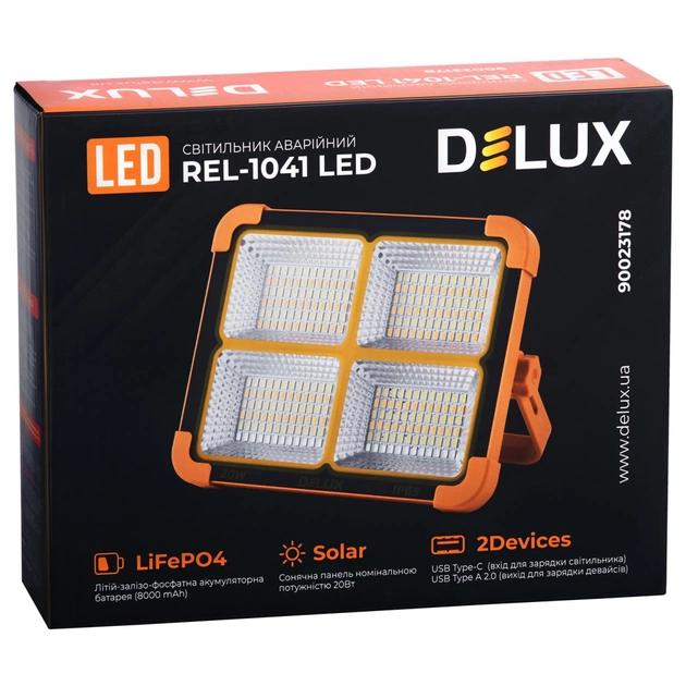 Прожектор Delux REL-1041 ( 3.7V 8000mAh) 288 LED 20Вт IP65 (90023178) - зображення 5