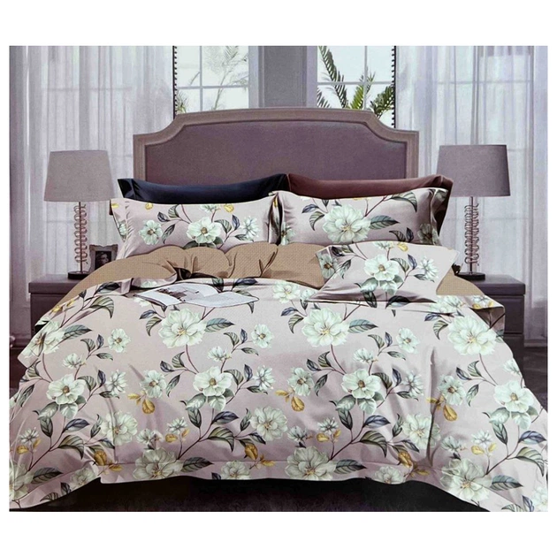 Постільна білизна ШЕМ Royal Satin рожево-коричневі квіти двоспальна 180 х 220 (1,8 RS_рожево коричн квіти) - зображення 1