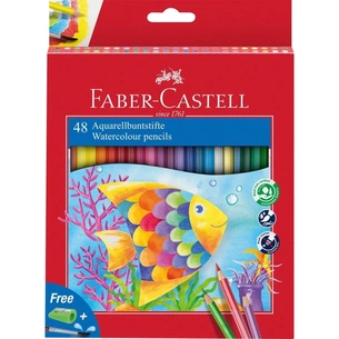 Олівці кольорові Faber-Castell акварельні,48 кольорів зі стругачкою та пензликом, 114448 (25452) зображення 1
