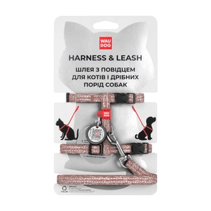 Шлея для котів WAUDOG Re-cotton з повідком пластиковий фастекс XS коричнева (14706) зображення 1