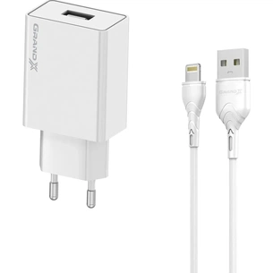 Зарядний пристрій Grand-X CH03LTW USB + cable USB to Lightning 10.5W White (CH-03LTW) зображення 1