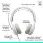 Навушники Logitech Zone Wired 2 USB White (981-001621) - зменшене зображення 6
