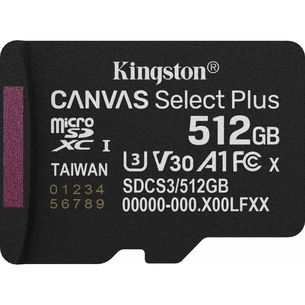 Карта пам'яті Kingston 512GB microSDXC class 10 UHS-I U3 V30 A1 Canvas Select Plus (SDCS3/512GBSP) зображення 1