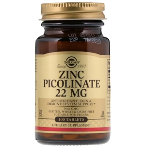 Мінерали Solgar Цинк Піколінат 22 мг, Zinc Picolinate, 100 таблеток (SOL-03725) зображення 1