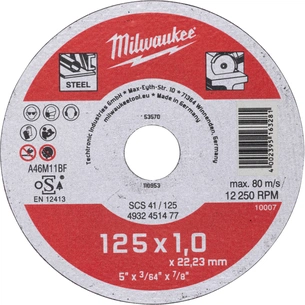 Круг відрізний Milwaukee по металу SCS 41/125х1, 125 мм (4932451477) зображення 1