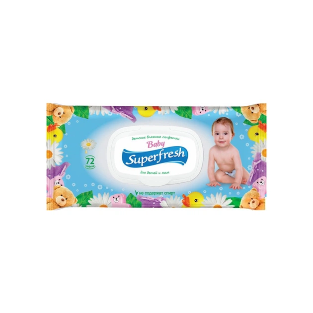 Дитячі вологі серветки Superfresh Baby chamomile з клапаном 72 шт (4820048488044) - picture 1