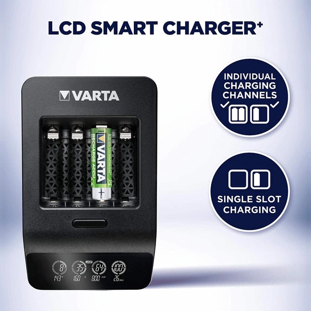 Зарядний пристрій для акумуляторів Varta LCD Smart Plus CHARGER +4*AA 2100 mAh (57684101441) - зображення 7