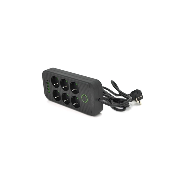 Сетевой фильтр питания Voltronic F06U, 6 роз EU, 4USB Black (F06U-Black) - изображение 1