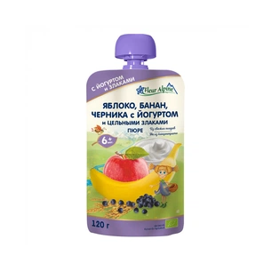 Дитяче пюре Fleur Alpine Яблуко Банан Чорниця з Йогуртом 120 г (5024688001161) зображення 1