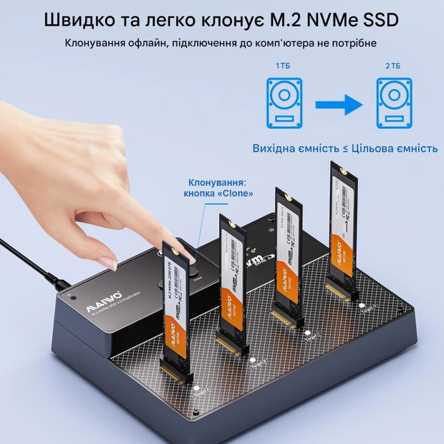 Док-станція для накопичувачів Maiwo 4*NVMe M.2 SSD Key M/B+M to USB4.0 USB-C 40Gbps (K3015P4) - picture 5
