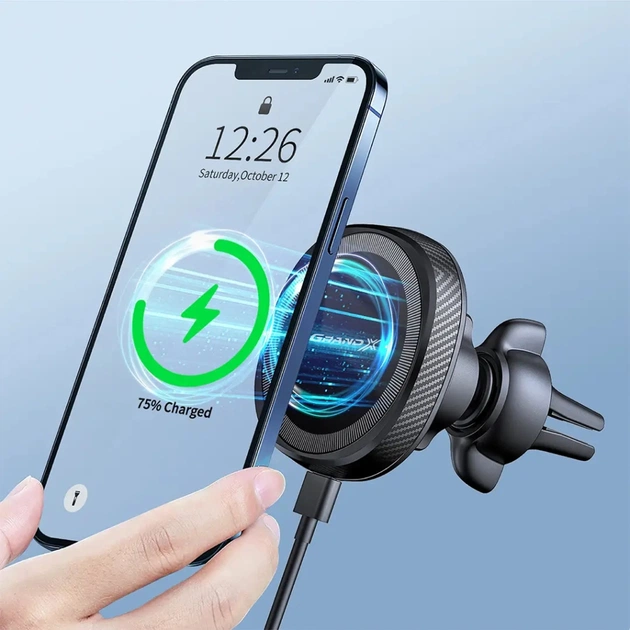 Універсальний автотримач Grand-X MT-15W MagSafe з зарядкою 15W (кріплення на дефлектор) (MT-15W) - picture 7