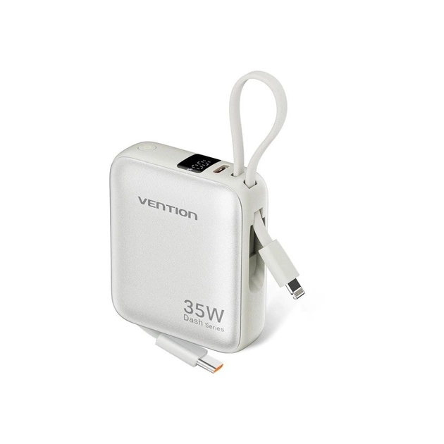 Батарея універсальна Vention 10000mAh 35W PD, built-in USB-C, Lightning Cables, LED Display, Beige (FHFN0) - зображення 1