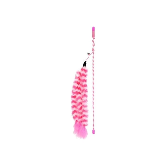 Іграшка для котів Hippie Pet Вудка потрійна пір'їнка рожева 42 см (HIPCW16025RO) - зображення 1