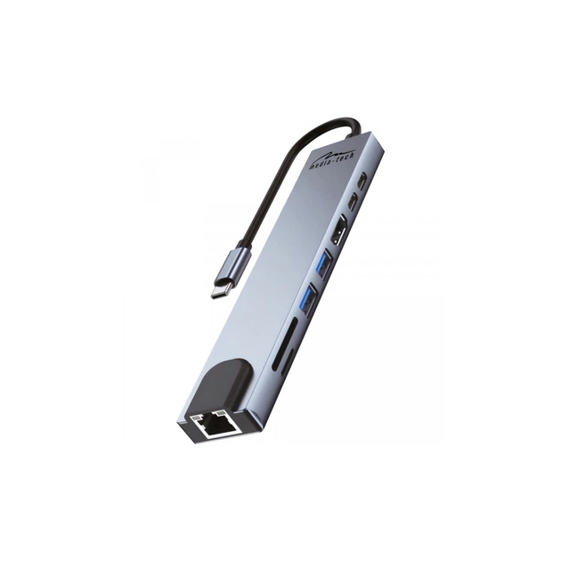 Концентратор Media-Tech USB-C 8-in-1 HDMI 4K/2xUSB-A/2xUSB-C/RJ45/SD/TF/PD 100W USB3.1 (MT5046) - зображення 1