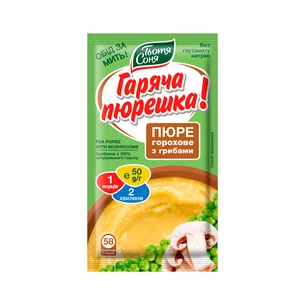 Їжа швидкого приготування Тьотя Соня Пюре горохове з грибами 50 г (4820015105141) зображення 1