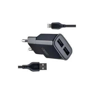 Зарядний пристрій XO L92C (2USB/2.4A) + USB - Lightning Чорний (XO-L92C-L) зображення 1