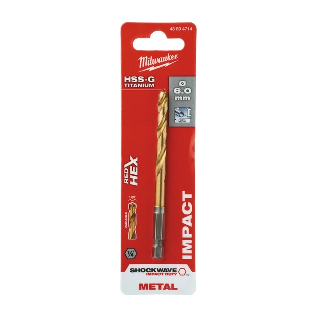 Свердло Milwaukee по металу RedHEX HSS-G TiN, 6,0 мм (48894714) - picture 3