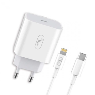 Зарядний пристрій SkyDolphin SC18EL PD2.0 (1USB-С, 3A) White (MZP-000156) + кабель Lightning зображення 1