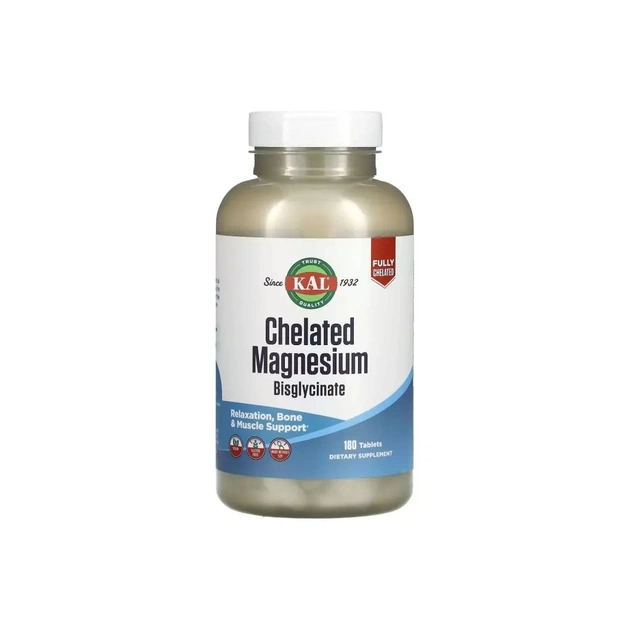 Мінерали KAL Магній хелатний бісгліцинат, Chelated Magnesium Bisglycinate, 180 табл. (CAL-58646) - зображення 1