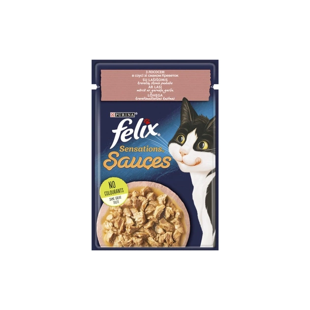 Влажный корм для кошек Purina Felix Sensations Sauces с лососем в соусе со вкусом креветок 85 г (7613039836026) - изображение 1