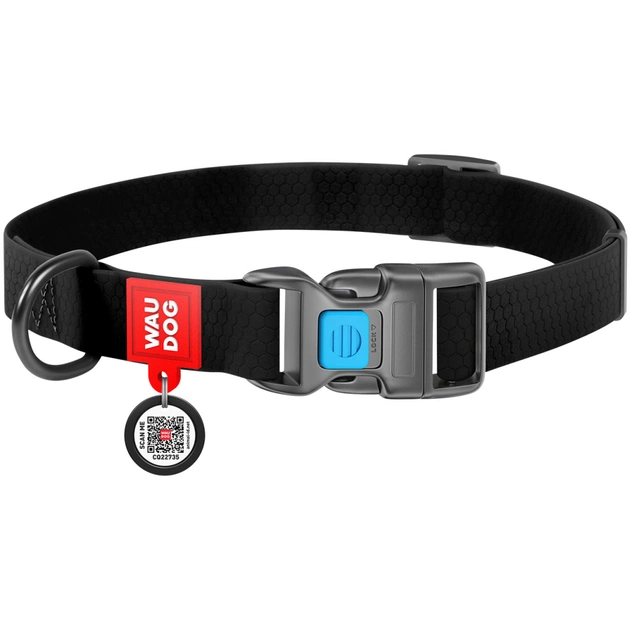 Нашийник для тварин WAUDOG Waterproof з QR паспортом Ш 25 мм Д 34-49 см чорний (27721) - зображення 1