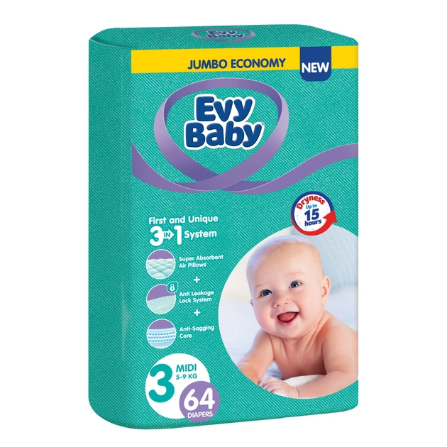 Підгузки Evy Baby Midi Jumbo 5-9 кг 64 шт (8683881000271) - зображення 1