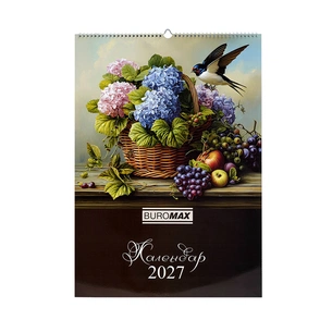 Календар Buromax настінний А2 2027 рік, 1 пружина, Flowers and birds (BM.210650) зображення 1