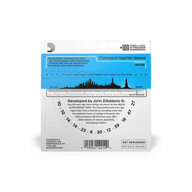 Струни для гітари D'Addario 80/20 Bronze Regular Light 12-String (10-47) (EJ36) - зображення 3