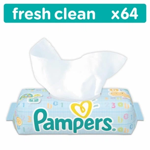 Дитячі вологі серветки Pampers Baby Fresh Clean 64шт (4015400439110) зображення 1