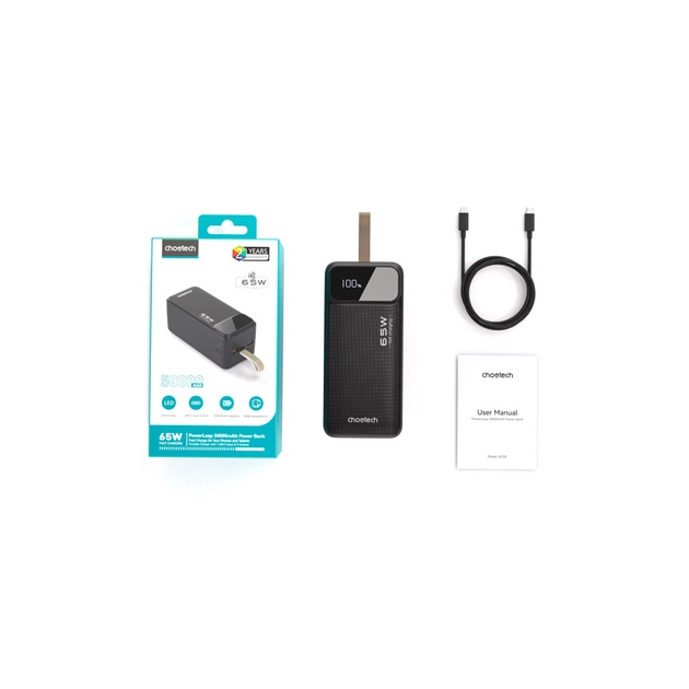 Батарея універсальна Choetech 50000mAh, PD/65W, QC/3.0, USB-C In/out, 2*USB-A (B733-CCBK) - picture 4