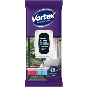 Серветки для прибирання Vortex Вологі Для скла З клапаном 48 шт. (4823071662771) изображение 1