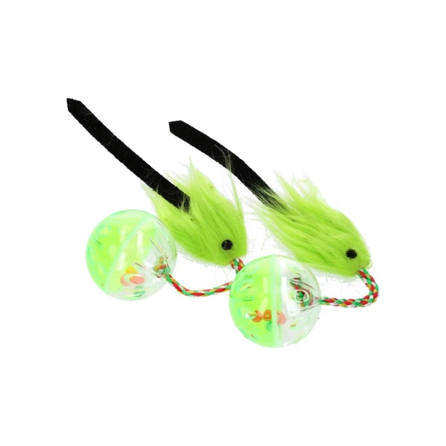 Іграшка для котів Hippie Pet М'ячики з мишкою зелені 26 см 2 шт (HIPCT18026Z) - зображення 1