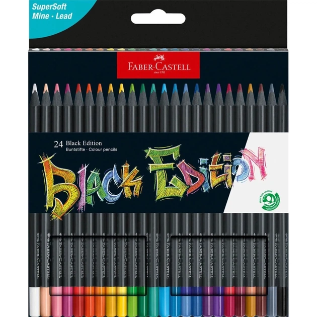 Карандаши цветные Faber-Castell Black Edition colour pencils 24 кольора тригранні чорне дерево, (116424) (31227) - изображение 1