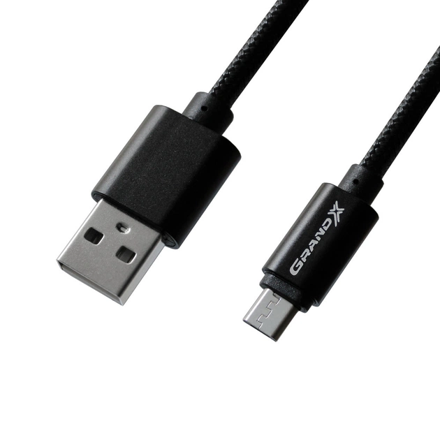 Дата кабель USB 2.0 AM to Micro 5P 1.0m Black/Black Grand-X (FM01BB) - изображение 1