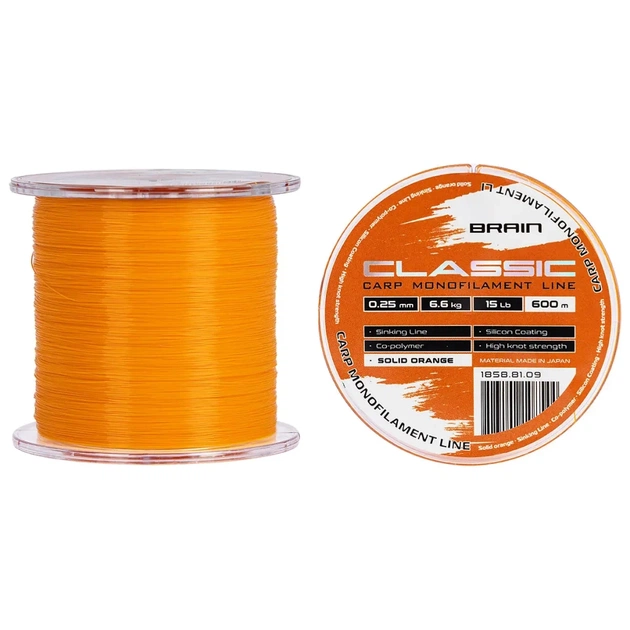 Леска Brain Classic Carp Line (solid orange) 600m 0.25mm 15lb 6.6kg (1858.81.09) - изображение 1