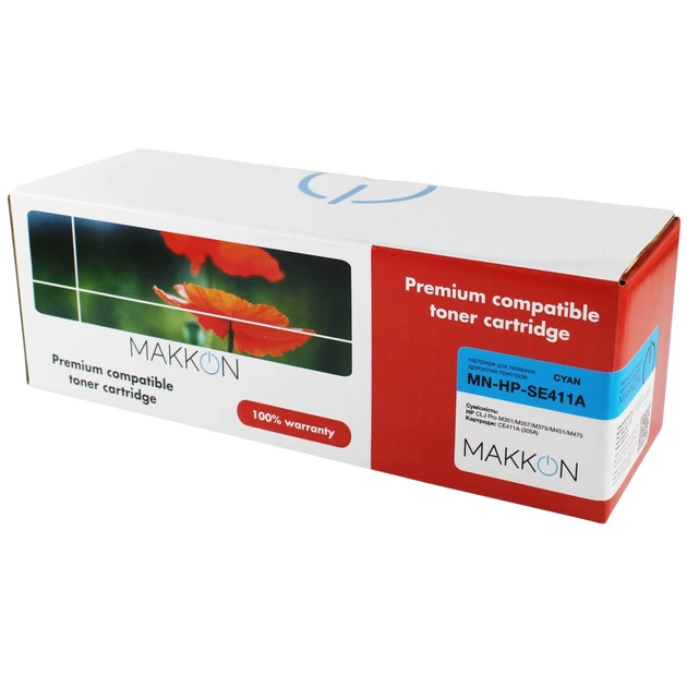 Картридж Makkon HP CLJP CE411A (305A) (SE411A) 2.6k cyan (MN-HP-SE411A) - изображение 1