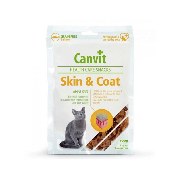 Лакомство для котов Canvit Skin and Coat для здоровья кожи и шерсти с лососем 100 г (8595602514076) - изображение 1