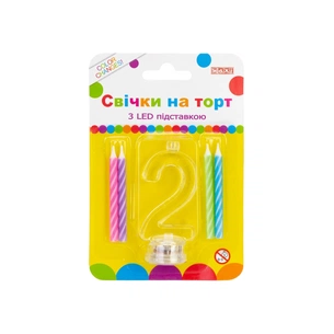 Свічка Maxi 4 шт. на торт з LED підставкою "2", що світиться (MX701007-2) зображення 1