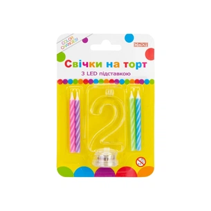 Свічка Maxi 4 шт. на торт з LED підставкою "2", що світиться (MX701007-2) picture 1