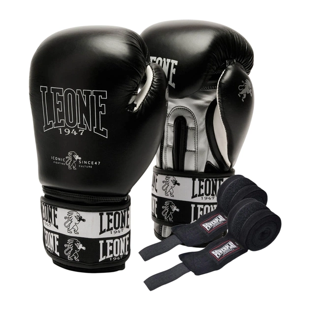 Боксерские перчатки Leone GN208 Iconic Black 16 oz (bynty v komplekti) (GN208_Black_16oz) - изображение 1